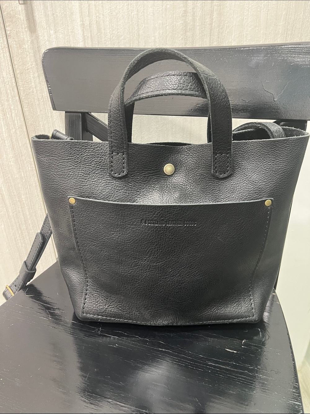 Portland Leather Black Pebbled Leather Mini Tote - Picture 2 of 13